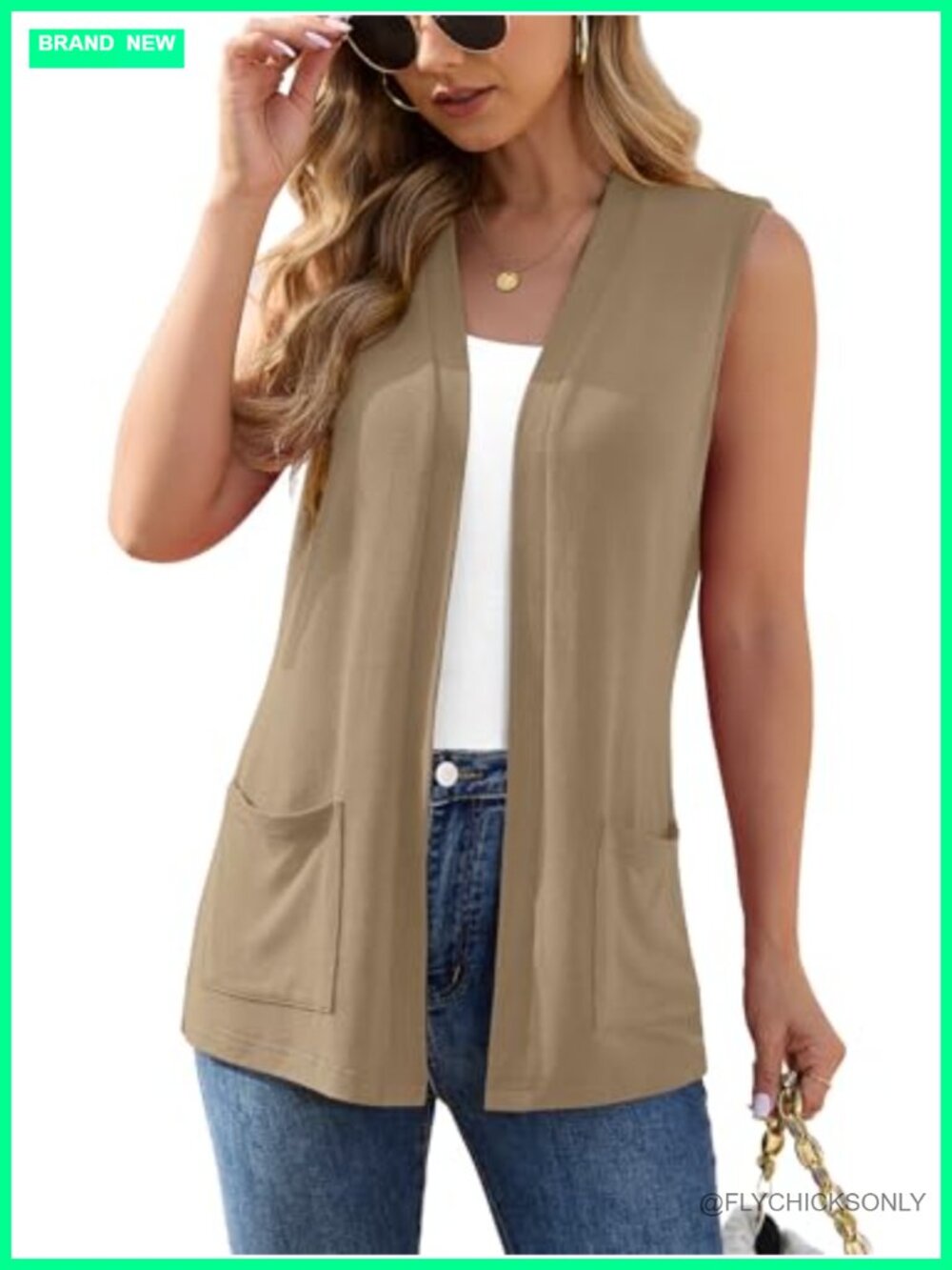 Sleeveless Open Front Cardigan Vest Lightweight Knit Layering Top with Pockets